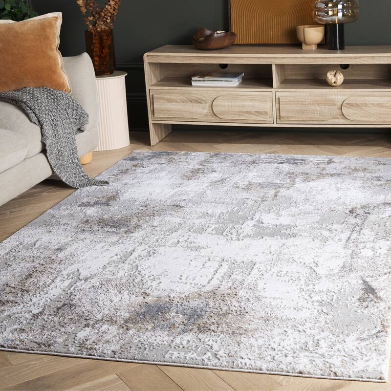 SAFAVIEH Slate Jelline Modern Abstract Rug - Grey/Ivory Brown - 5'3" x 7'6"
