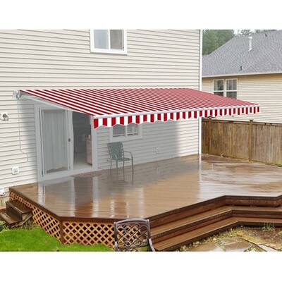 ALEKO Motorized 20x10 ft Retractable Outdoor Patio Awning Sunshade Red/White