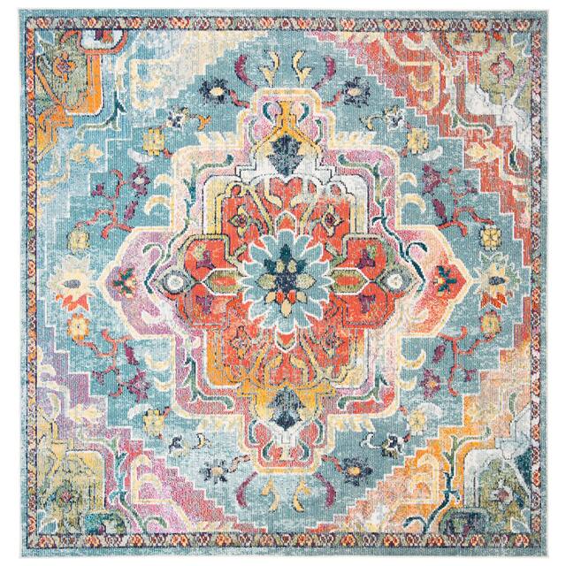 SAFAVIEH Crystal Floretta Vintage Boho Medallion Rug - 8' Square - Teal/Orange