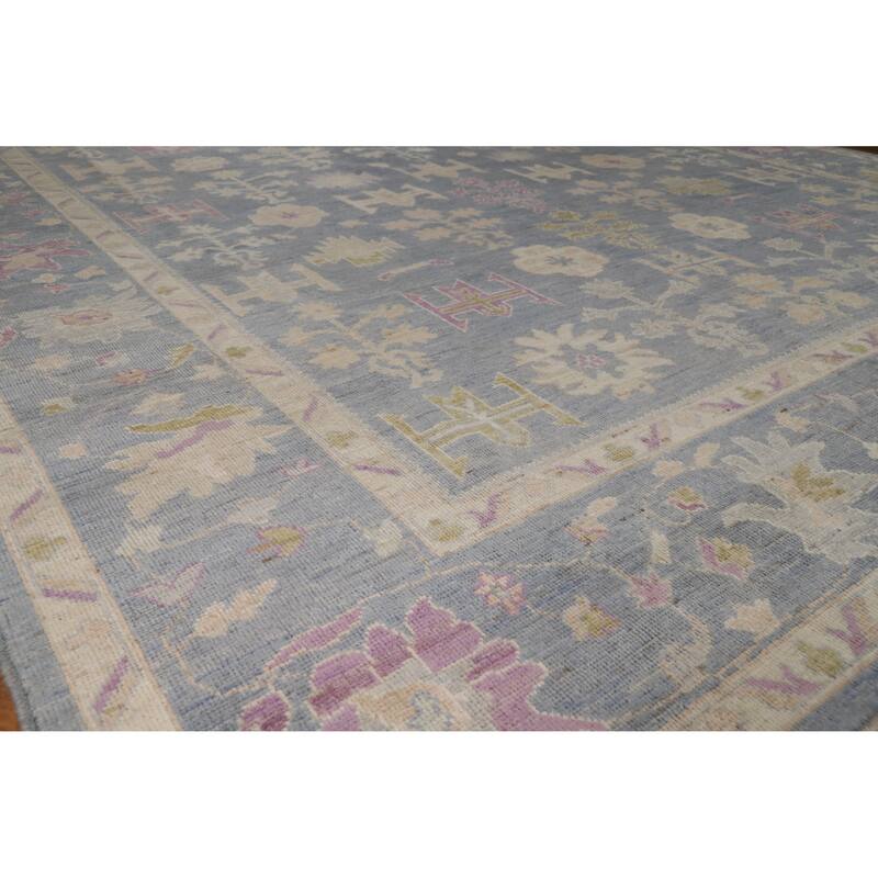 Hand Knotted Oriental 100% Wool Carpet Transitional All-Over Navy Blue & Blues Oushak Area Rug - 11' 11'' X 9' 3''