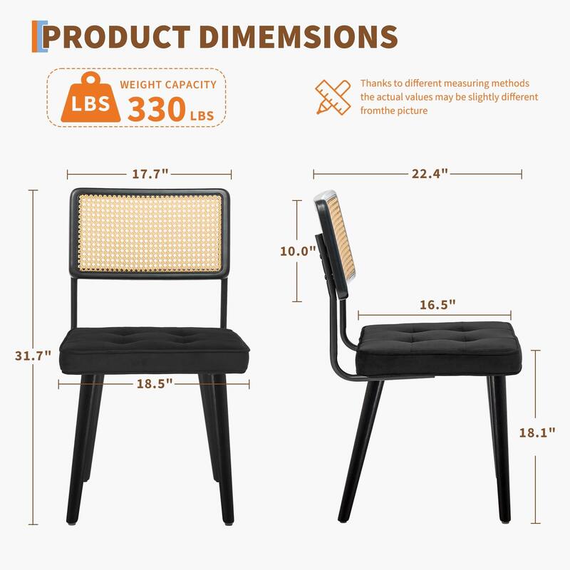 Midcentury Modern Dining Chairs of 2, PU Upholstered Kitchen Chairs with Tall Cane Backrest and Strong Wood Legs