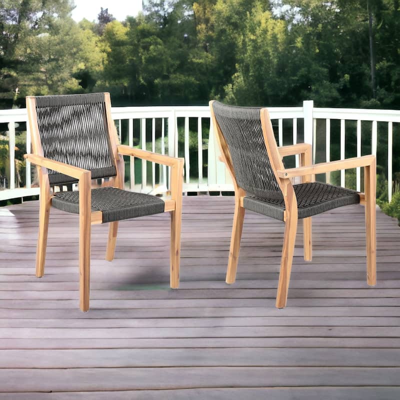 Set of Two 23" Charcoal and Natural Wood Solid Wood Outdoor Arm Chair - Charcoal