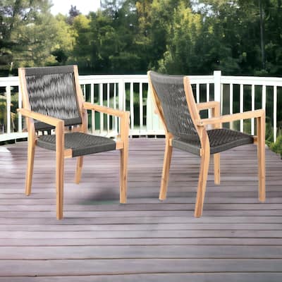 Set of Two 23" Charcoal and Natural Wood Solid Wood Outdoor Arm Chair