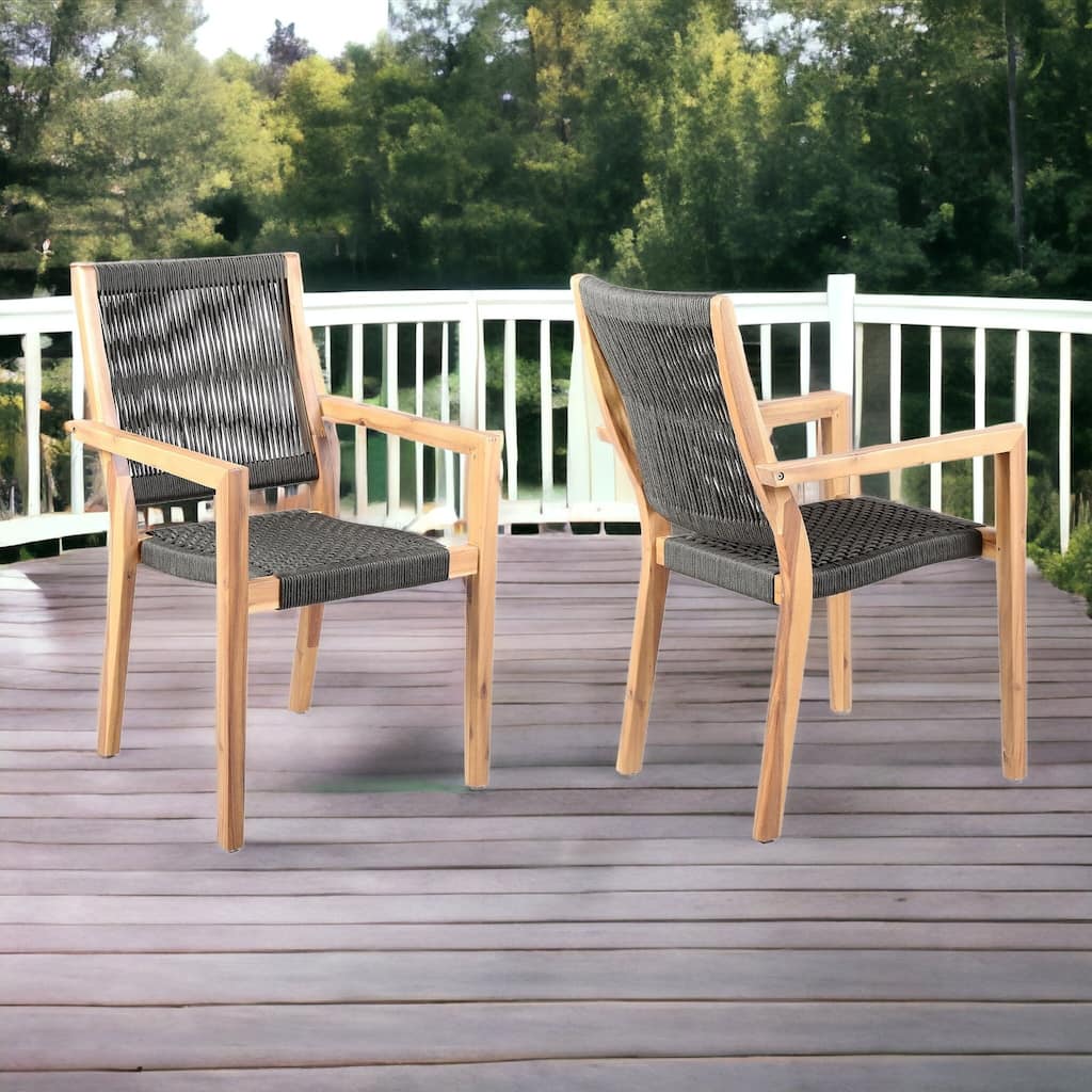 Set of Two 23" Charcoal and Natural Wood Solid Wood Outdoor Arm Chair