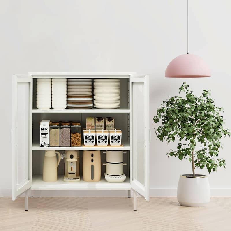 Metal Storage Cabinet with Mesh Doors,Steel Display Cabinet with Adjustable Shelves,Metal Office Storage Locker