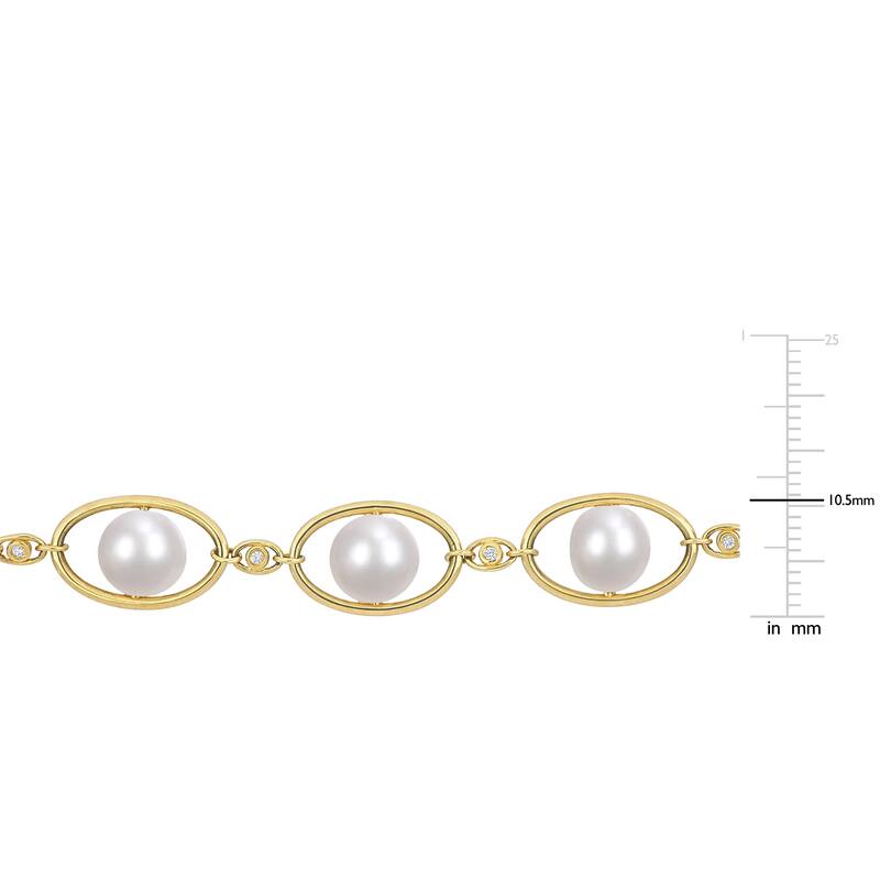 Miadora 8-8.5mm Cultured Freshwater Pearl and 1/3ct TGW Cubic Zirconia Halo Yellow Silver