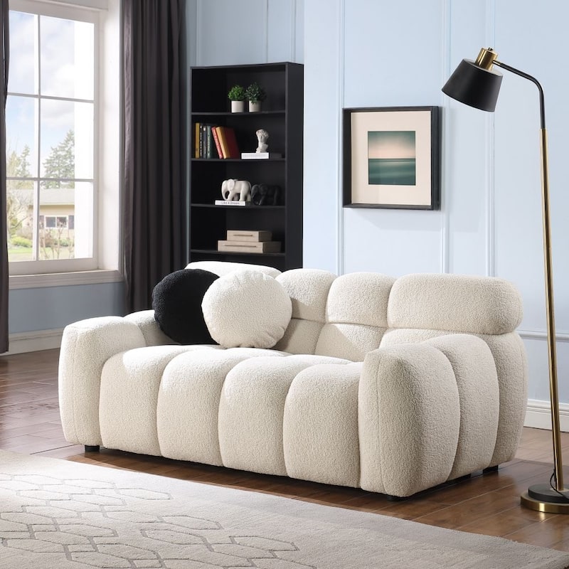 3 Seat Boucle Sofa with Two Pillows