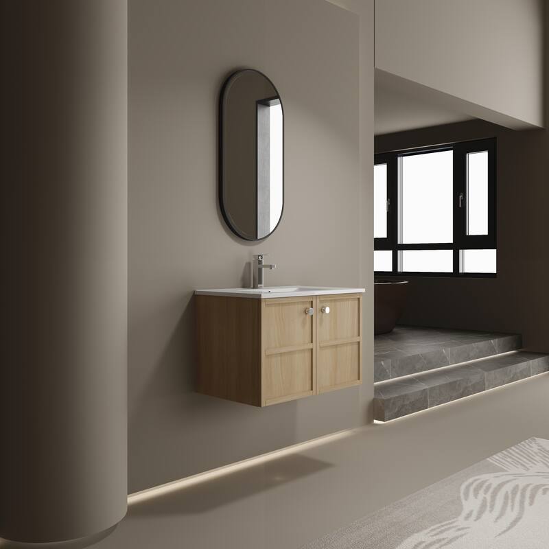 GDFStudio - Cairo Modern Wall-Mounted Bathroom Vanity Set with Scratch-Resistant Resin Sink & Soft Close Doors