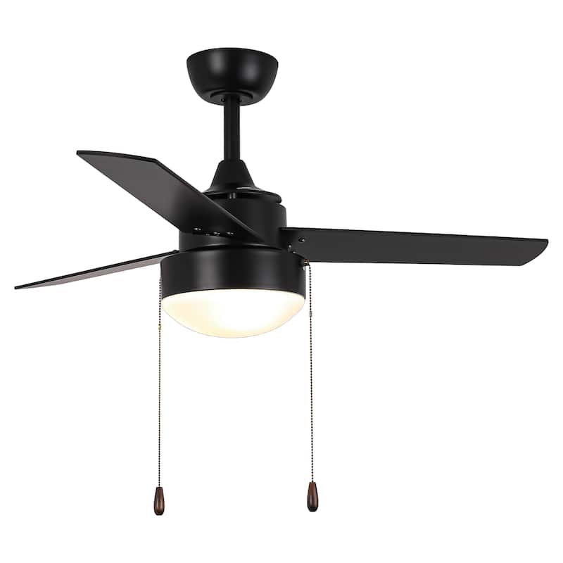 42" Modern Black Wooden Indoor Ceiling Fan Light with Pull Chain