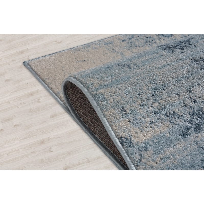 Blue Ivory Abstract Rustic Area Rug Tapis Living Room