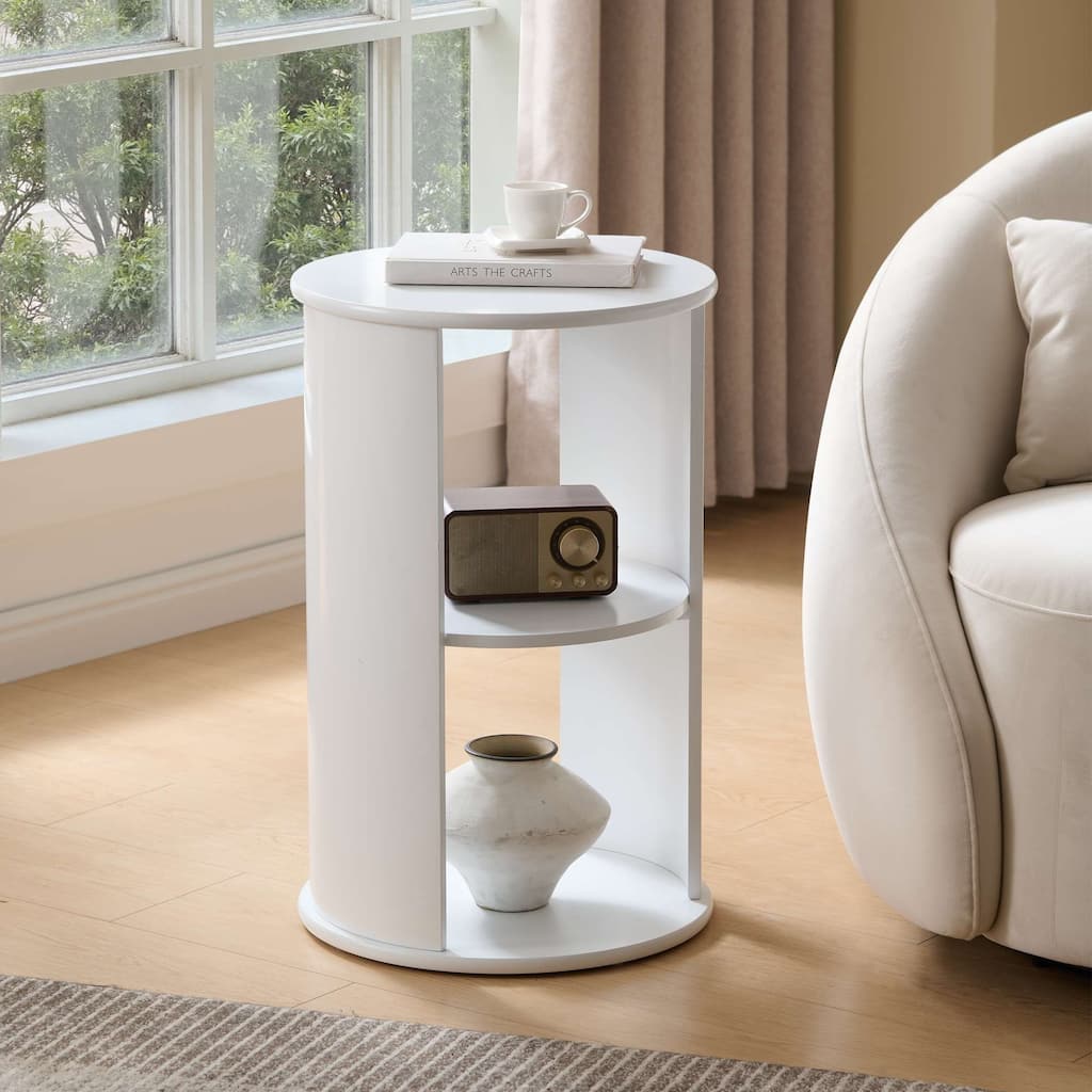 Evan Contemporary Wood Round Side Table with Storage