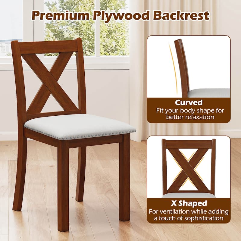 Gymax Wooden Dining Chair Set of 4 w/Acacia Wood Legs Padded Seat