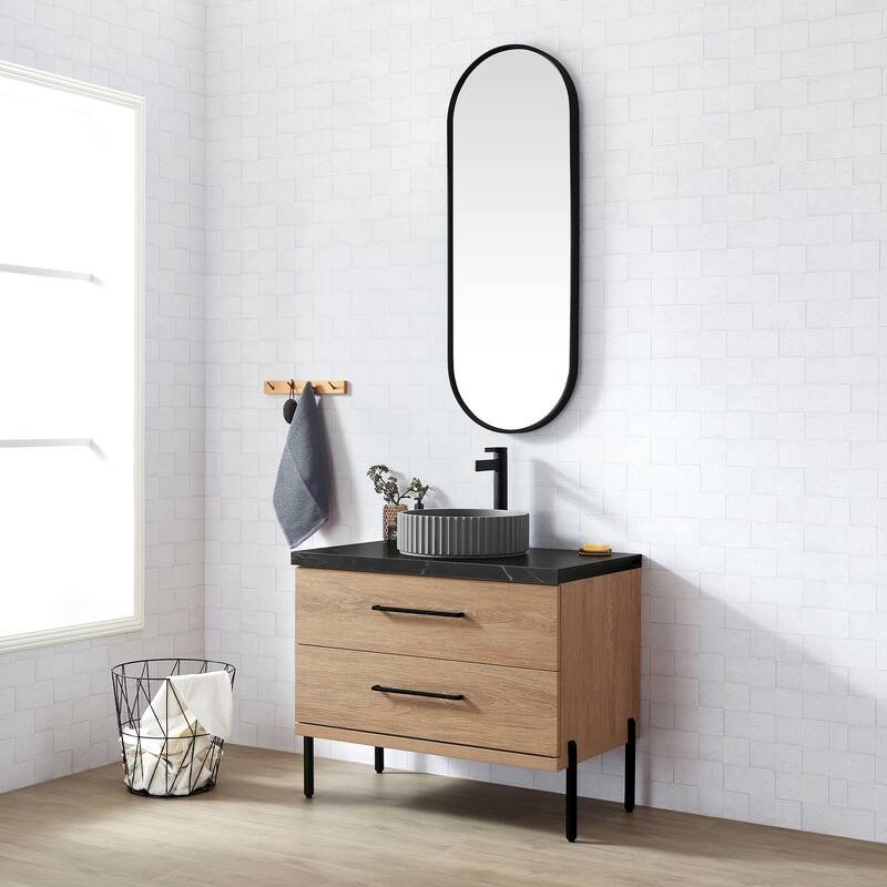 Trento Bath Vanity, Sintered Stone Top with Concrete Sink without Mirror
