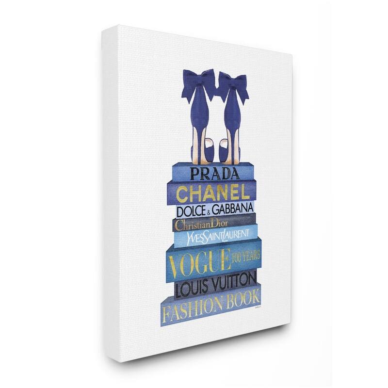 Stupell Blue Bow Heels above Iconic Designer Books Canvas Wall Art - 16 x 20