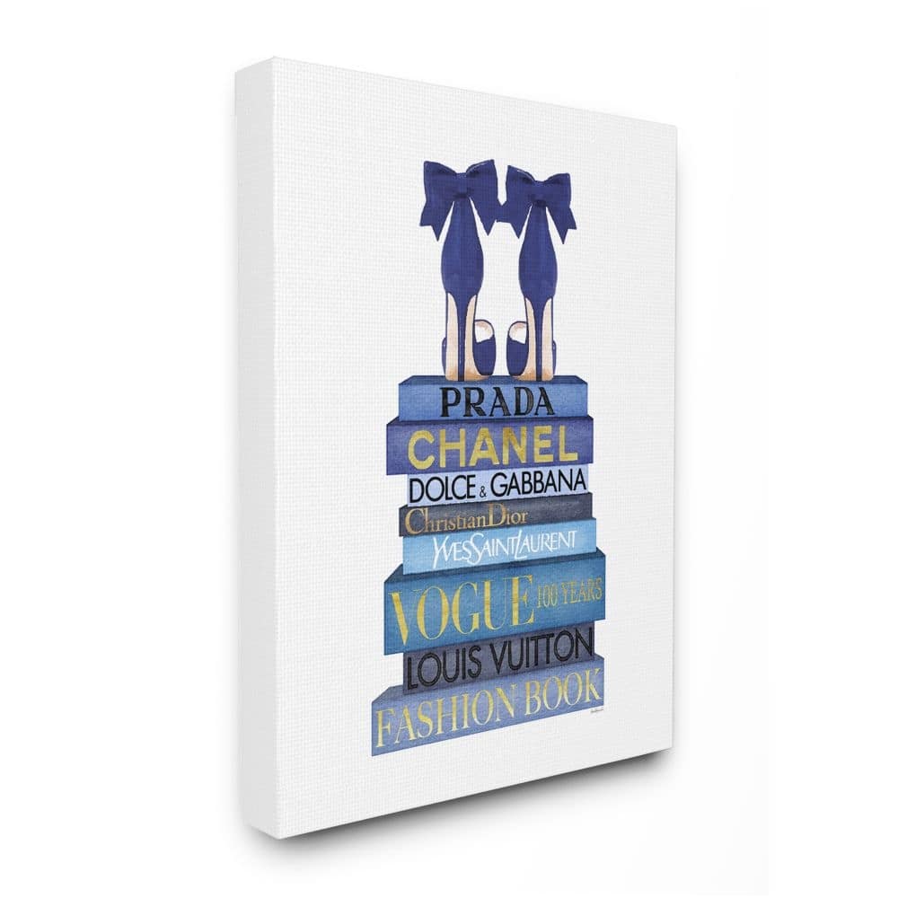 Stupell Blue Bow Heels above Iconic Designer Books Canvas Wall Art