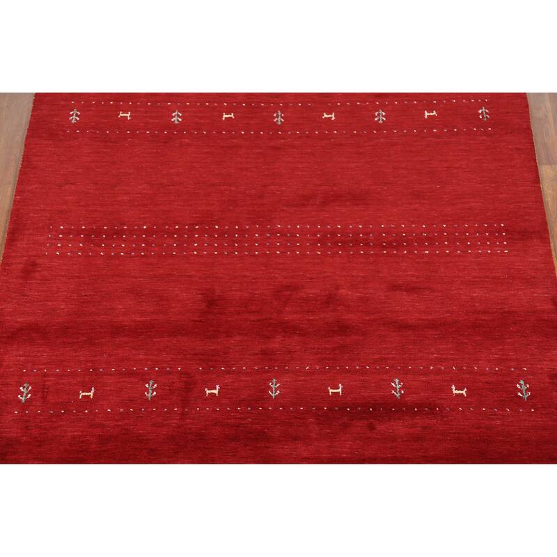 Gabbeh Oriental Area Rug Hand-Knotted Tribal Red Wool Carpet - 6'6"x 9'8"