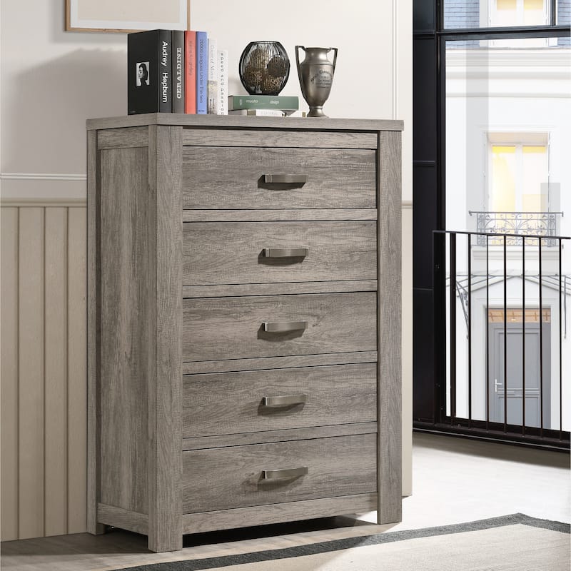 Roundhill Furniture Floren Contemporary Weathered Gray Wood 5-Drawer Chest