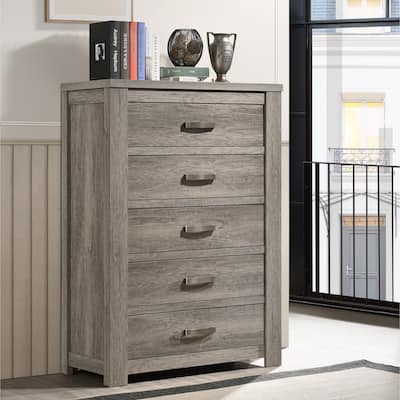 Roundhill Furniture Floren Contemporary Weathered Gray Wood 5-Drawer Chest