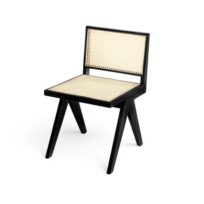 Rattan Dining Chair Set of 2, Armless Side Chairs with Wood Legs