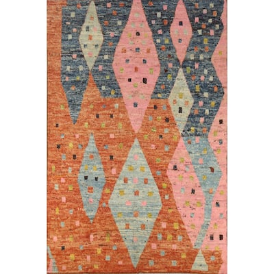 Geometric Moroccan Area Rug Handmade Tribal Wool Carpet - 6'7" x 9'7"