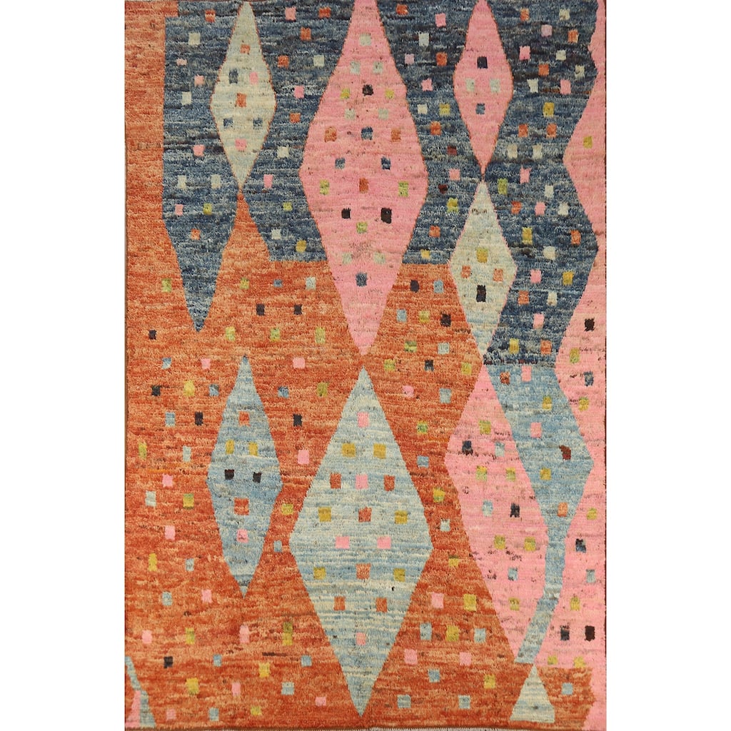 Geometric Moroccan Area Rug Handmade Tribal Wool Carpet - 6'7" x 9'7"