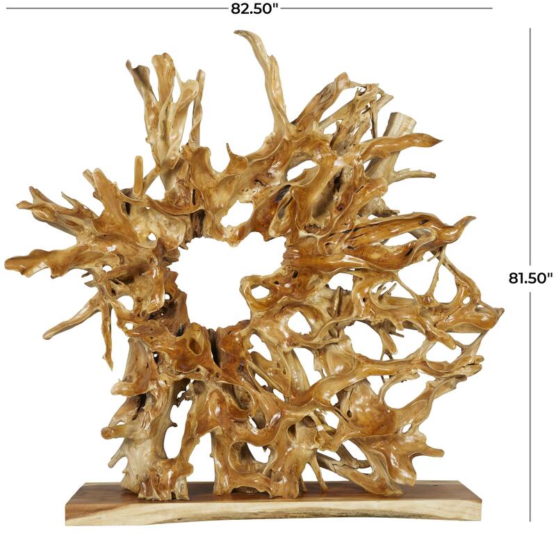 Teak Wood Abstract Handmade Large Oversized Tree Root Floor Decorative Sculpture - Brown or Light Brown - Roche River Decor