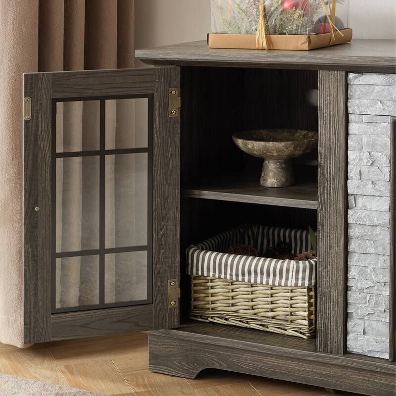 58" Modern TV Stand with 2-Door Storage, Faux Stone Media Console Cabinet,Large Entertainment Center for Living Room