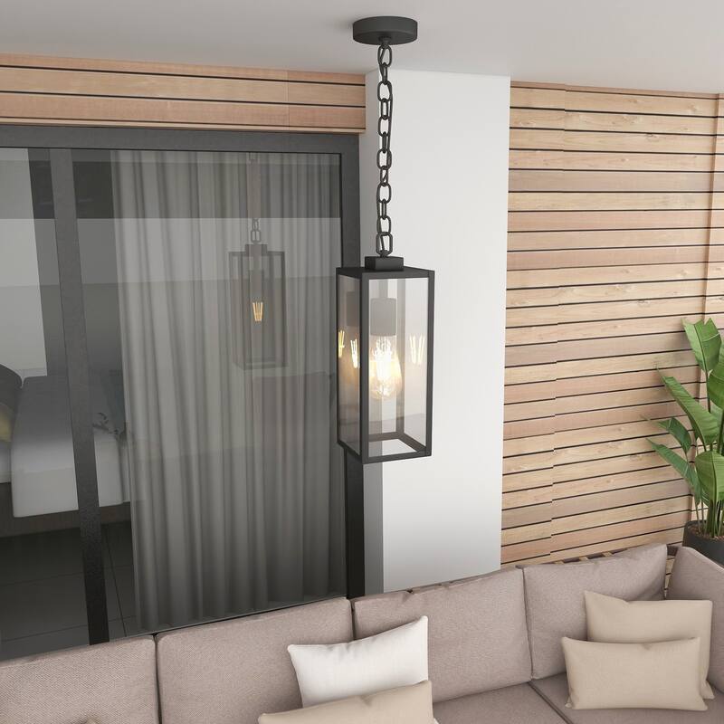 1-Light Outdoor Pendant Lantern Ceiling Lighting Matte Black