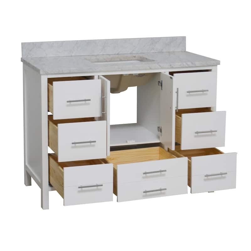 KitchenBathCollection California 48" Bathroom Vanity with Carrara Marble Top