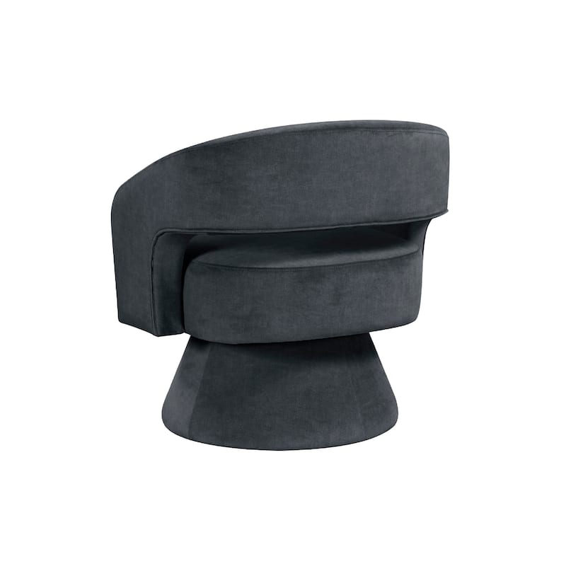 Lessa Swivel Accent Chair, Barrel Style, Foam Padded, Dark Gray Velvet