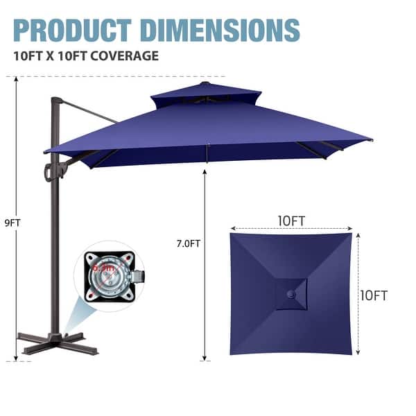 VredHom Double Top 10x10 FT Square Patio Aluminum Cantilever