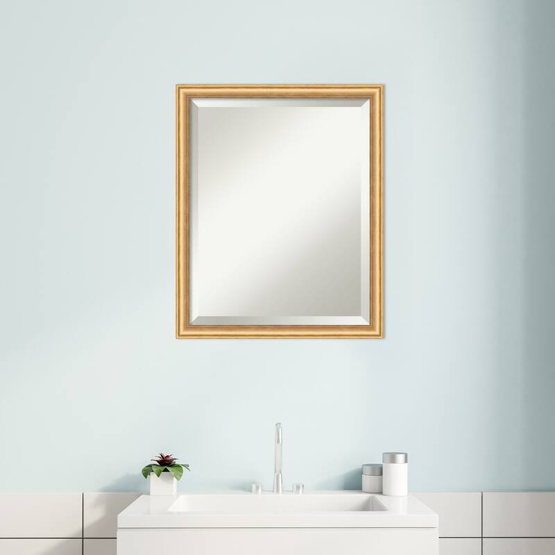 Salon Scoop Beveled Wood Framed Bathroom Vanity Wall Mirror
