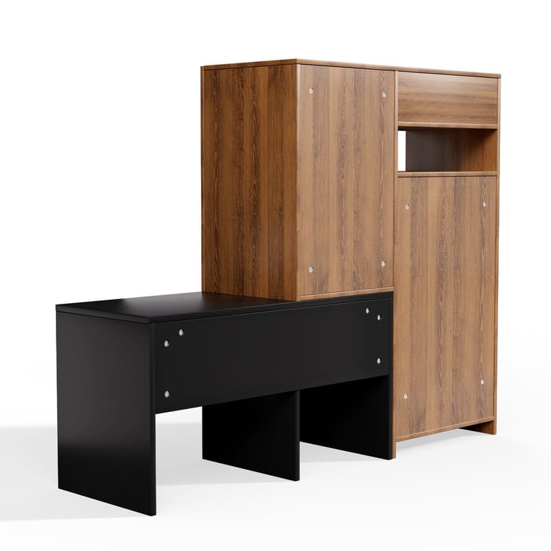 Modern Two-Tone Asymmetrical Shoe Storage Bench with Cabinet Doors - MDF Construction