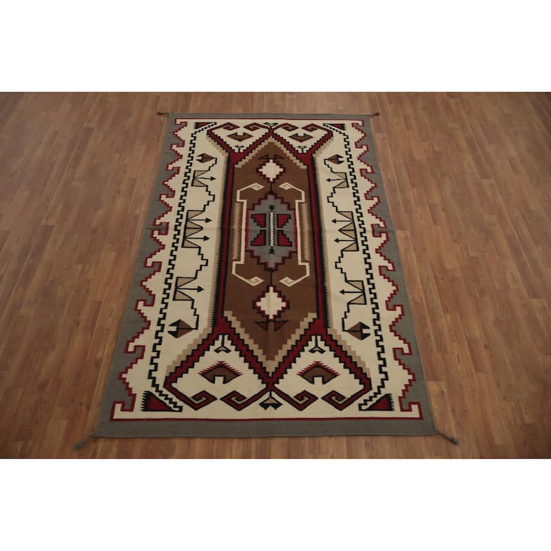 Hand Woven Oriental 100% Wool Carpet Southwestern Tribal Brown Kilim Area Rug - 8' 2'' X 5' 0''
