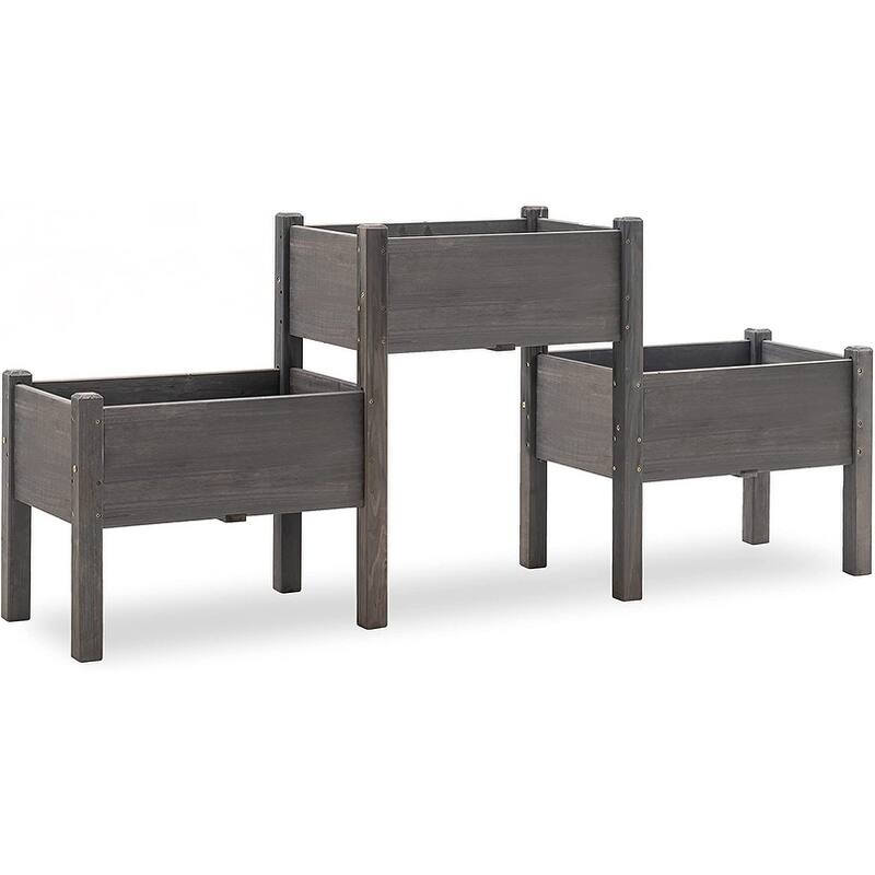 MCombo 3 Tier Raised Garden Bed, Solid Wood 0908 - Grey