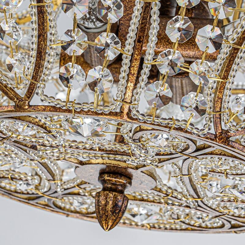 Vintage Glam 4-Light Antique Brass Crystal Chandelier - Antique Brass