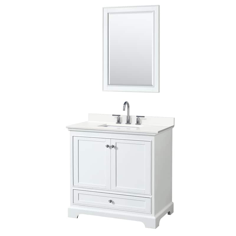Wyndham Collection WCS202036S-QTZ-US3M24 Deborah 36" Free Standing - White / White Quartz Top / Polished Chrome