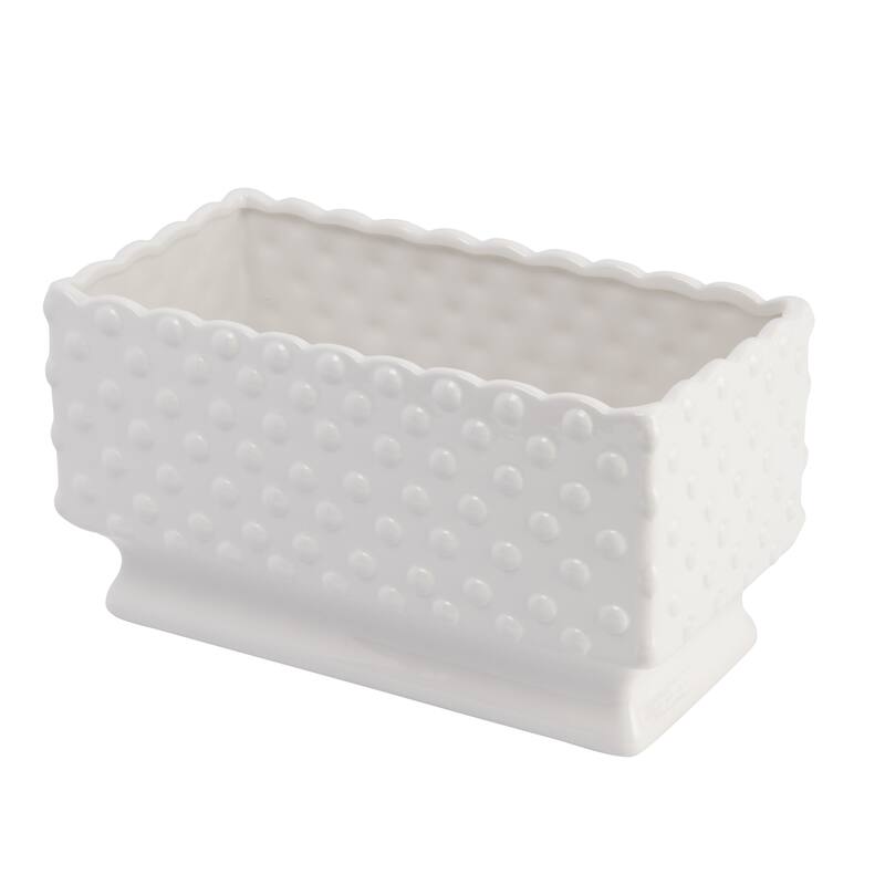 Ceramic Hobnail Planter with Scalloped Edge - 11.3"L x 5.8"W x 6.0"H