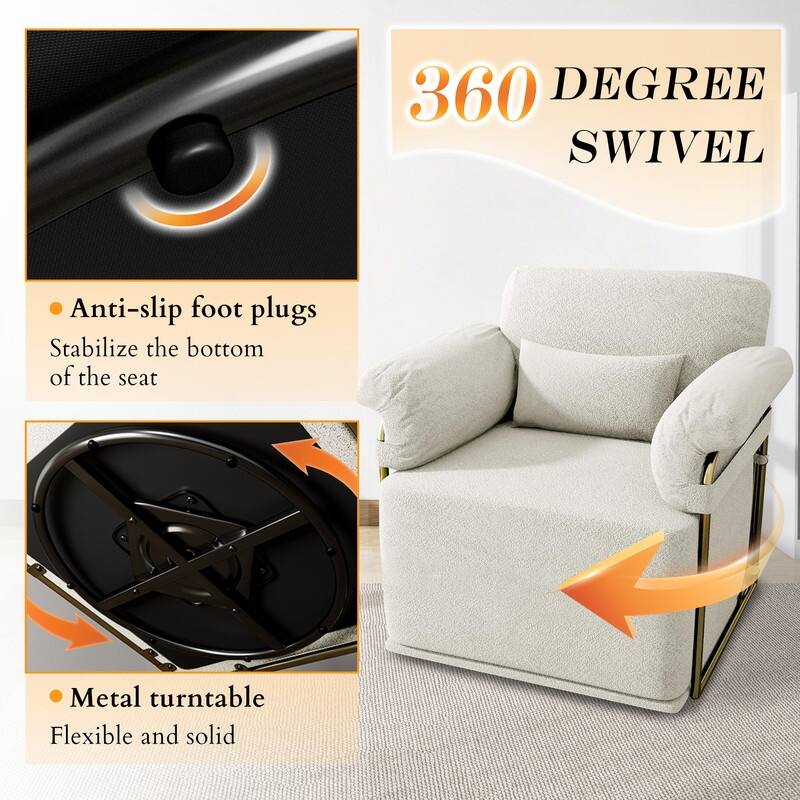 360 Degree Square Swivel Accent Sofa Chair with Gold Metal Legs