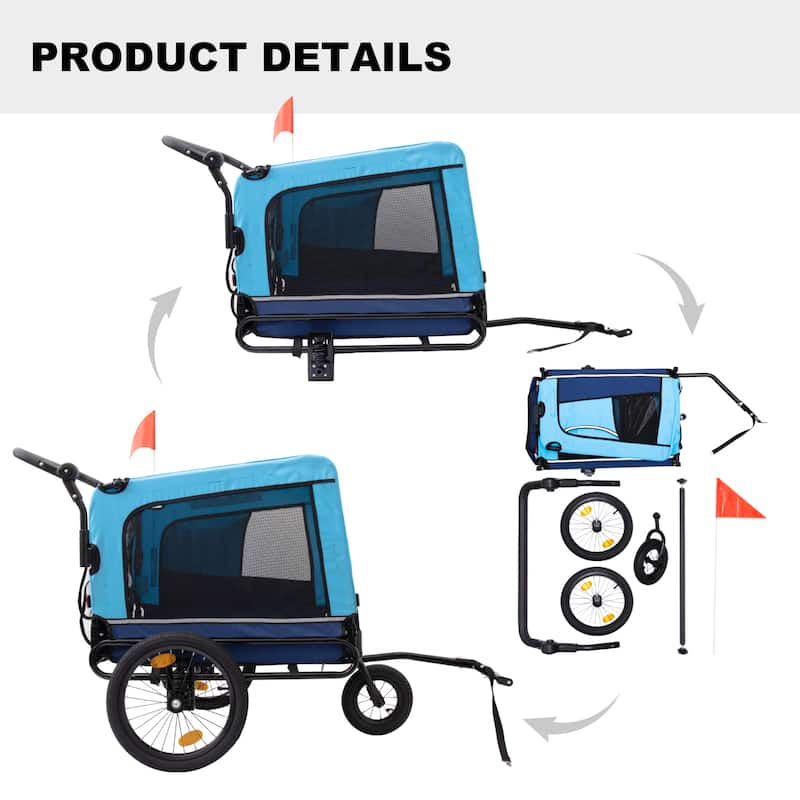 Extra Large 2-in-1 Pet Bike Trailer & Stroller - Heavy Duty Dog Carrier with Quick Release Wheels, Ventilation & Storage