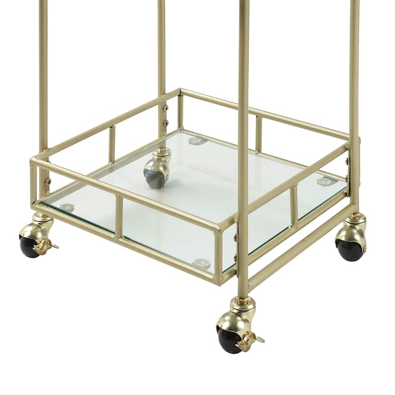 Azalea Park 3-Tiered Gold Rolling Bar Cart with Locking Caster Wheels - 16.93 W x 13.94 D x 37.99 H"