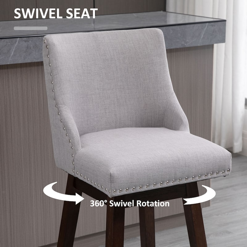 HOMCOM 28" Swivel Counter Height Bar Stools with Backs, Upholstered Dining Room and Kitchen Bar Stools Set of 2 with Wood Legs