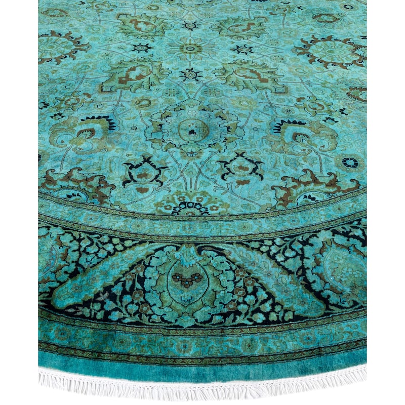 Overdyed One-of-a-Kind Hand-Knotted Area Rug - Green - 9' 1" x 9' 1"