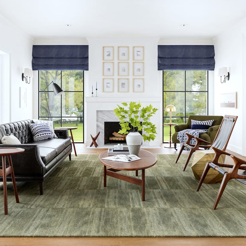Starke Checked Wool Area Rug - 2'6" x 8' Runner - Olive