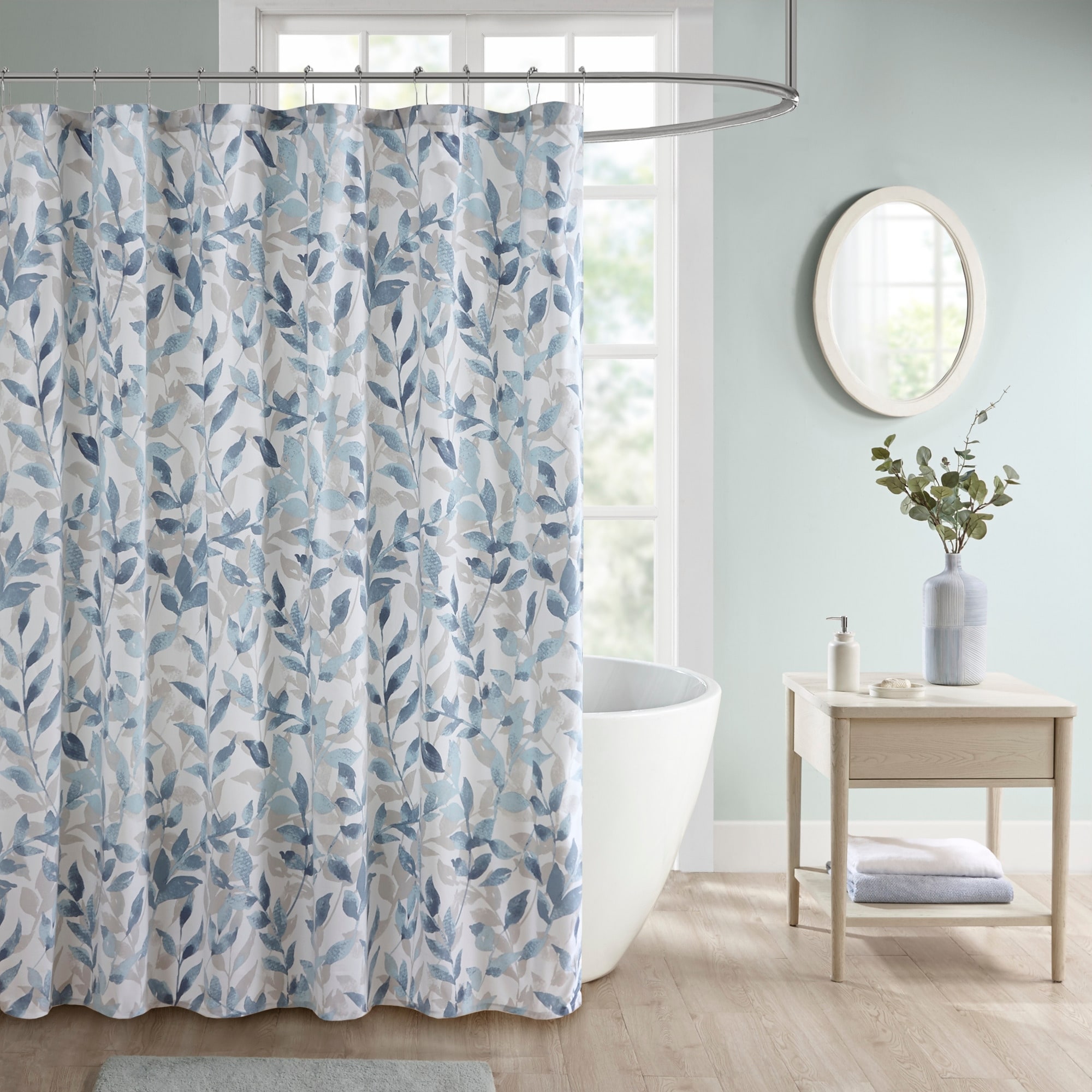 Madison Park Essentials Sofia Blue Botanical Printed Shower Curtain