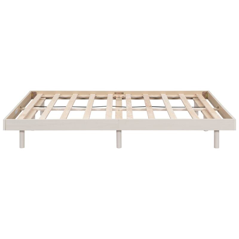 Modern Design Wooden Full Size Floating Platform Bed Frame