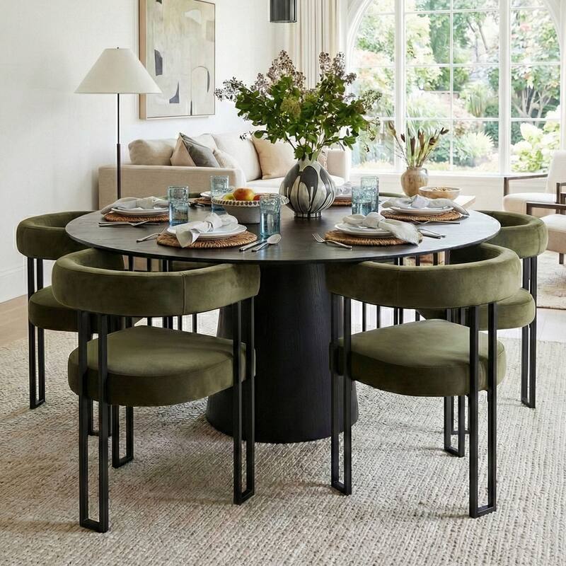 Modern Velvet Upholstered Dining Armchairs with Black Metal Legs (Set of 2/4/6)