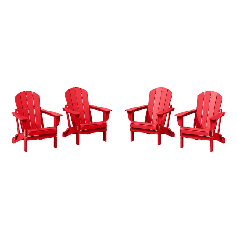 Polytrends Laguna Weather Resistant Outdoor Patio Folding Adirondack Chairs (Set of 4) - Red
