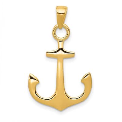 Curata 14k Yellow Gold 18" Solid Polished Anchor Pendant Necklace - 31.2x18.6mm