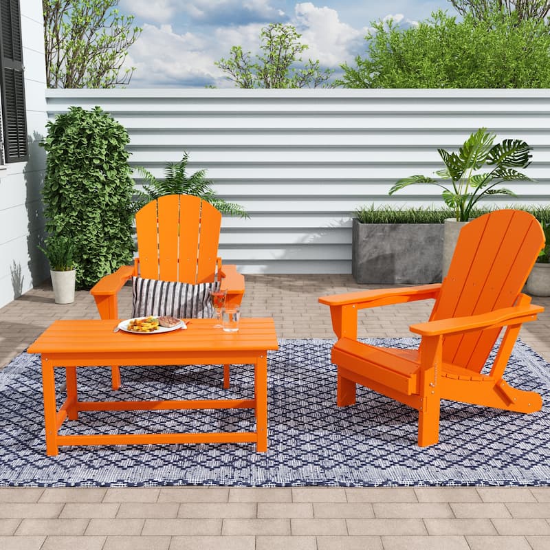 Laguna Hdpe All Weather Outdoor Patio Foldable Adirondack Chairs Conversation Set (3-Piece Set) - Orange